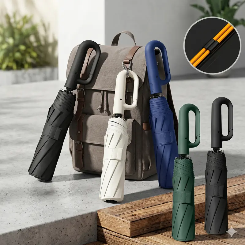 Automatic Folding Auto Open-Close Umbrella with Pouch - 1-Count, 10-Rib Metal/Fabric Frame, Compact Folded, Lightweight, Ultra-Portable Waterproof, Windproof, Reinforced, Shake-Dry Anti-UV Umbrella for Travel & Daily Use (Men & Women)