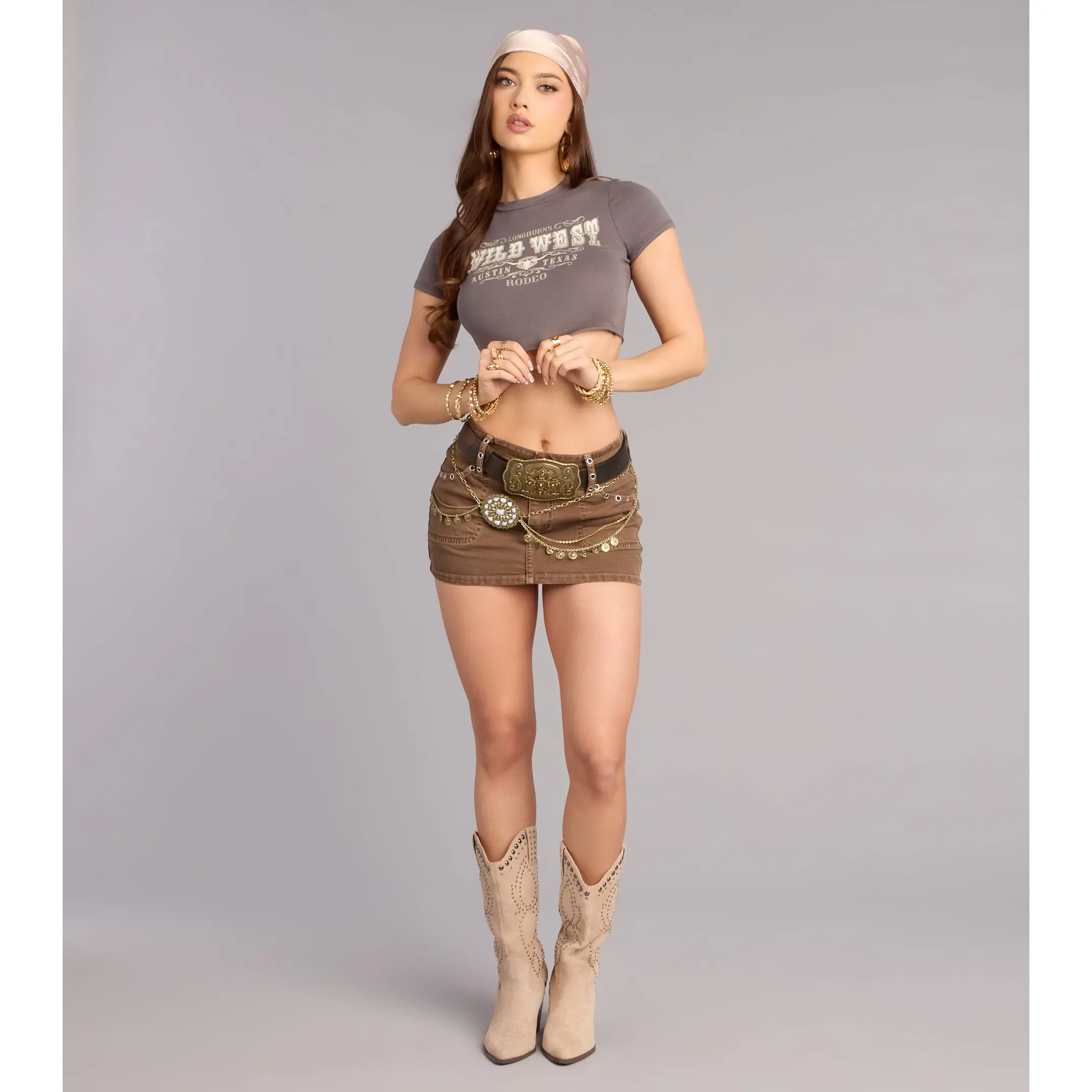 Western Flirt Mid-Rise Denim Mini Skort