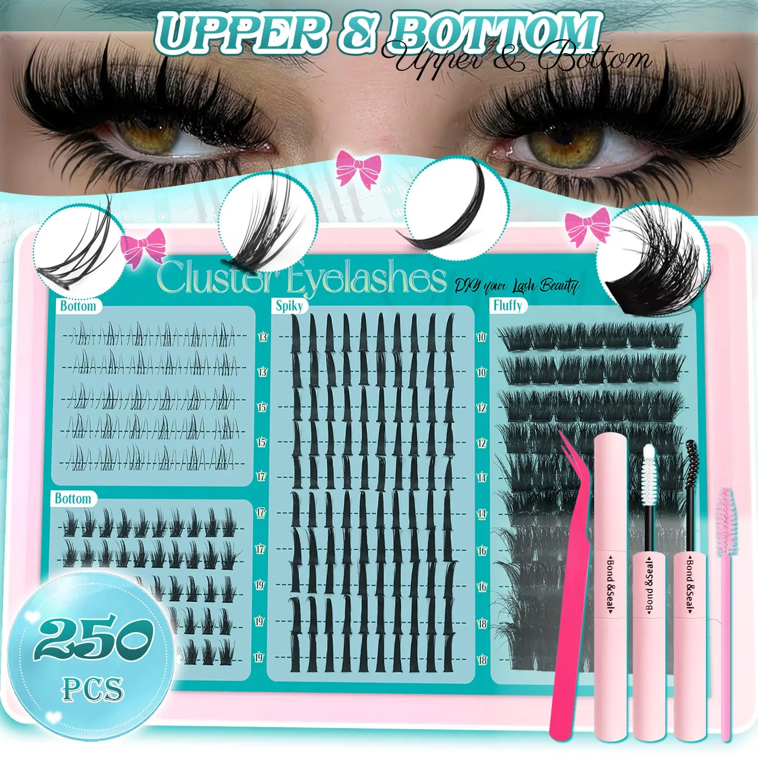 4-In-1 Fluffy Lash Clusters, Long 10–18 Mm Lash Spikes, D Curl Structure, Reusable Bottom Lash Clusters, DIY Manga Lash Extensions, Fluffy Cluster Lashes, Eyelash