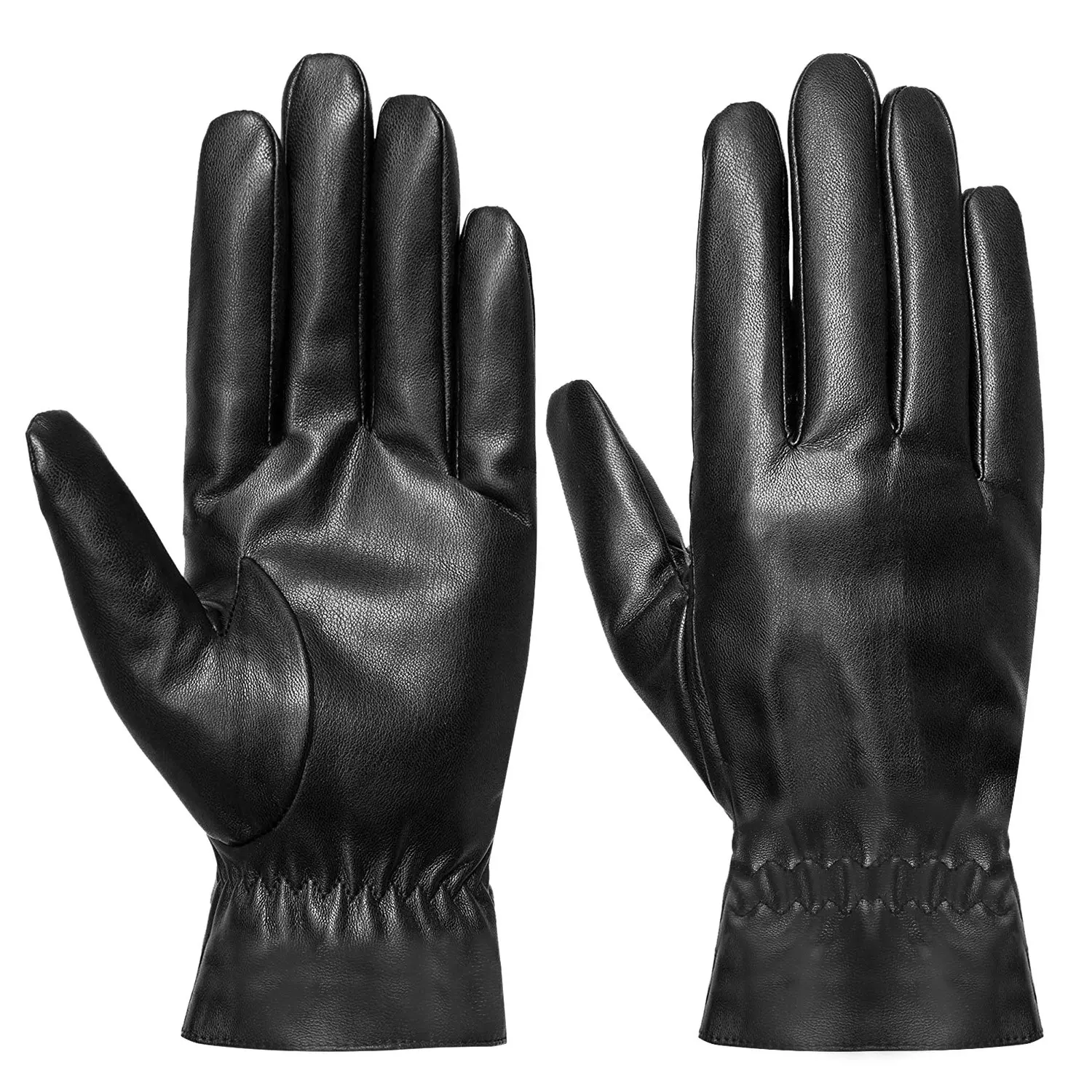 Unisex Black Leather Winter Gloves – Warm Windproof Gloves for Cycling, Driving, Outdoor & Motorbike