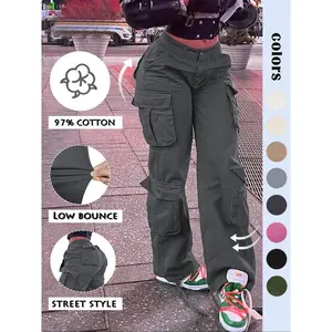 Women’s regular high-waisted work pants, casual and comfortable basic street-style pants with pockets, autumn and winter women’s clothing, outdoor underwear, loose-fit pants, GARMENTARY