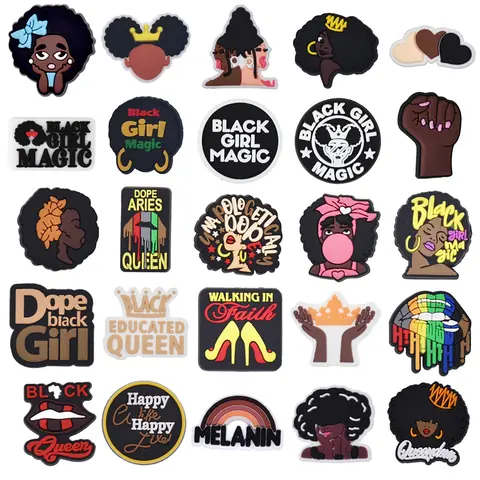 25pcs，pastic, afro hair image, hip hop pattern shoe shoe charms are detachable, suitable for adult parties, birthdays, outdoor Fancy Sandals decorations, Decorative Shoe Accessories, Shoe Charm Set