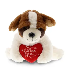 DOLLIBU Red Embroidered "I Love You" Heart St. Bernard Cuddly Stuffed Animal, Super Soft Polyester Unisex Toy for Ages 0-12