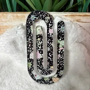 Teachers Cute Papers Clip with Floral and Cartoon Patterns on Black Background