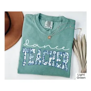 Comfort Colors Blue Floral Dance Teacher T-Shirt, Light Green, Best Dance Teacher Gifts, Casual Unisex Crew Neck Short Sleeve Tee for All Seasons