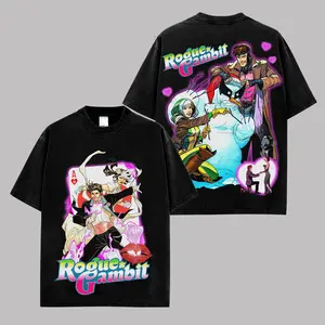 Rogue and Gambit Graphic T-Shirt, Mutant Couple Vintage Washed Tee, X-Men Inspired Comic Shirt, Retro Superhero Romance Streetwear, Oversized Unisex Cotton Tee, Gift For Comics Fans