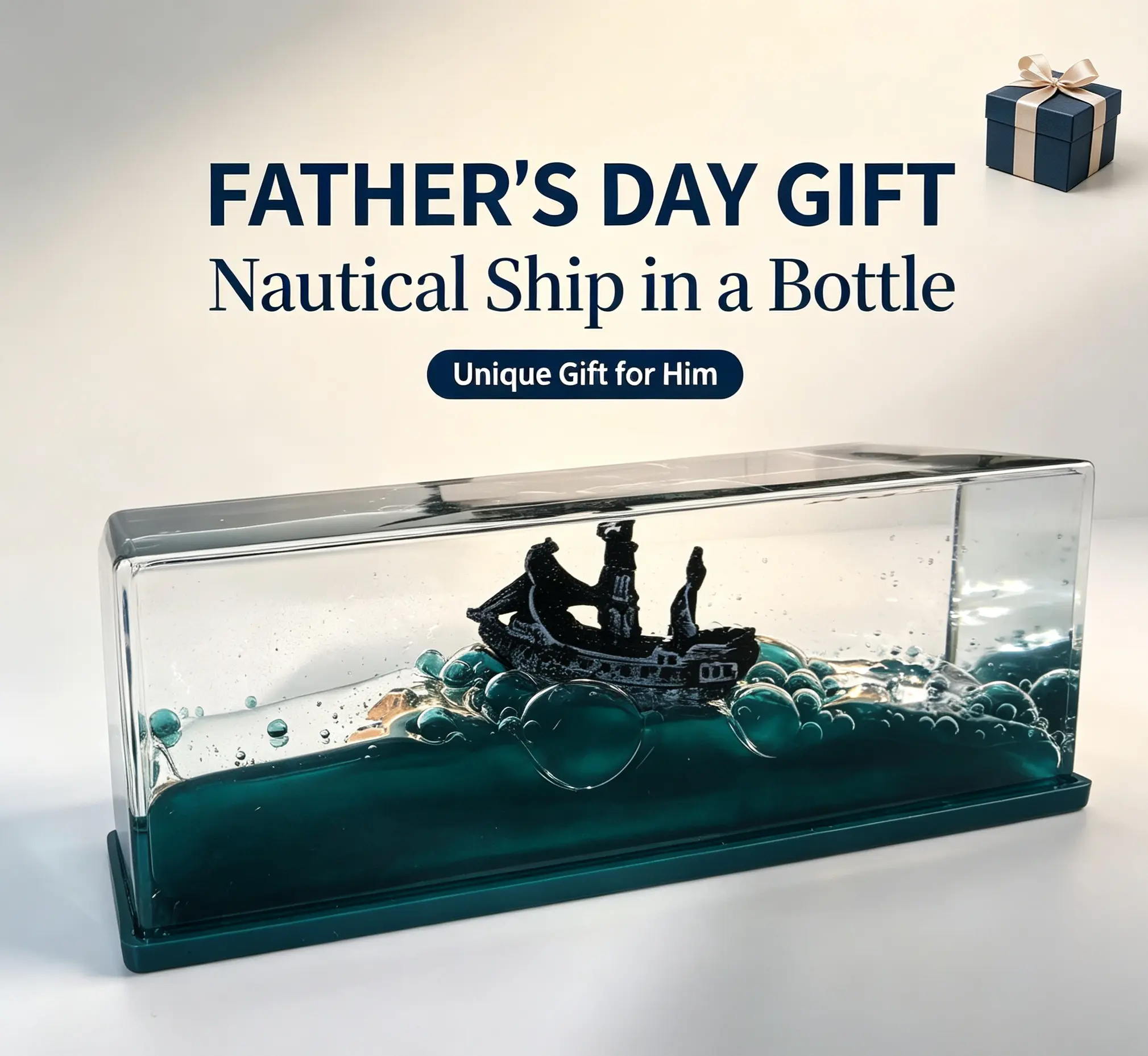 Boat in a Bottle Oil Drop Hourglass, Home Decor Waterscape Figurine, Father’s Day Gift