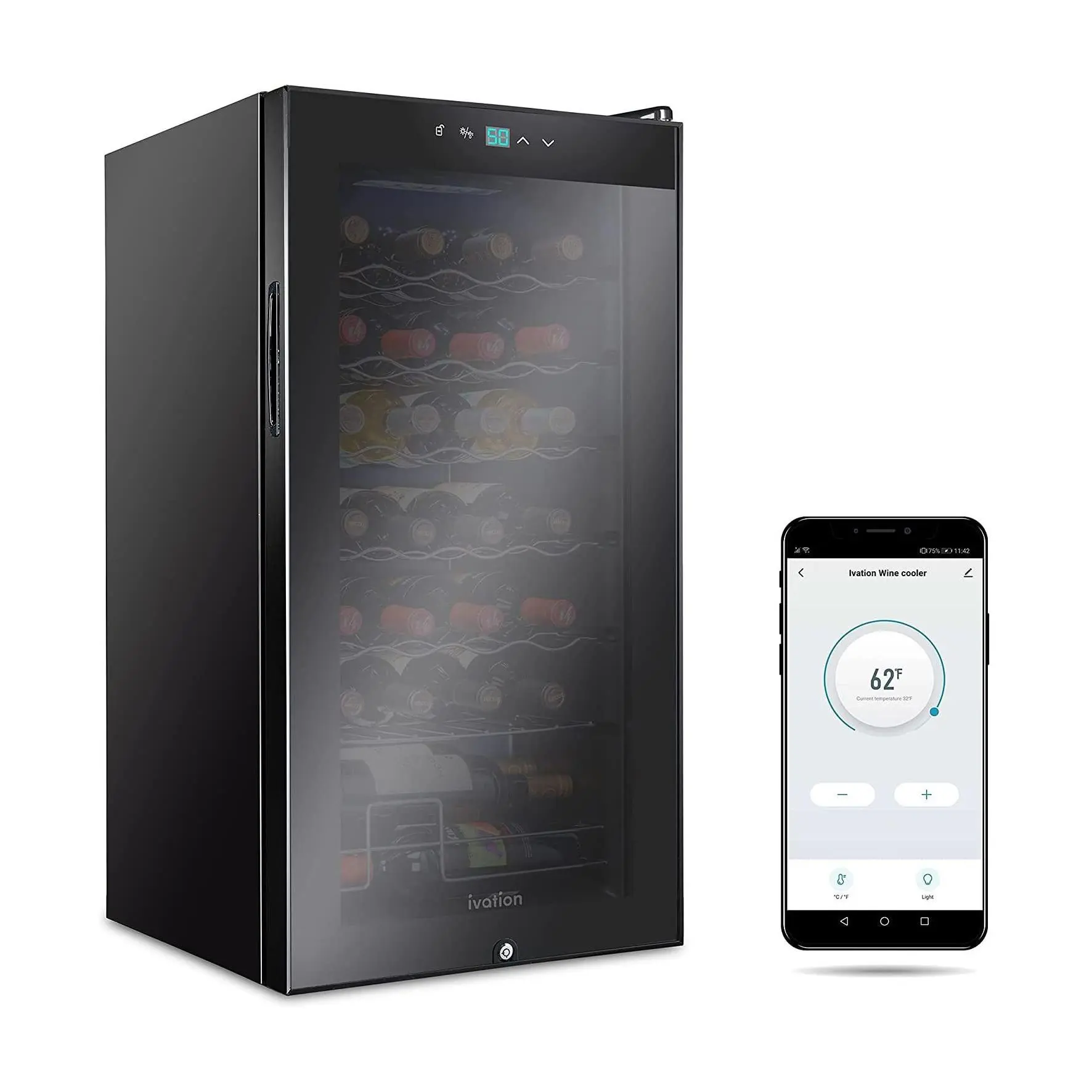 Ivation 28-Bottle Wine Cooler w/Lock & Wi-Fi Ivation 28-Bottle Wine Cooler w/Lock & Wi-Fi