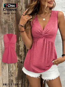 Summer Women's Knot Sleeveless Casual Camisole Shirt Top, Fitted, Lightweight Breathable Fabric, Soft High Elasticity, Comfortable and Stylish Summer Wear