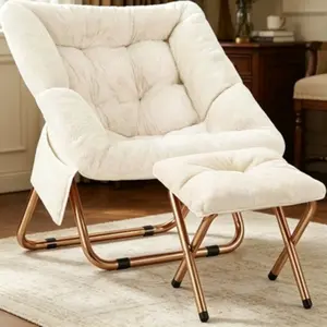 Comfy Faux Fur Saucer Chair, Foldable Accent Lounge Chair for Living Room, Ultra Soft Cozy Reading Chair, Suitable for Adults and Teens, X-Large Size, Pink