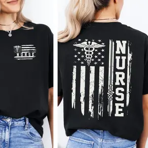Nurse Flag T-shirt, American Flag Nurse Shirt, Nurse Appreciation Gift, Nurse Weeks Tee for All Seasons Lightweight Foldable Machine Washable