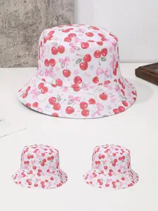 Cherry Print Double Sided Bucket Hat, Casual Outdoor Sun Protection Cap for Women, Fashion Accessories for Daily Wear