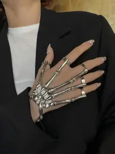 Punk Skull Hand Jewelry, Bracelets Jewelry, Adjustable Five-Finger Ring Bracelet, Halloween Costume Accessory, Unisex Rock Hip-Hop Style, Perfect Gift