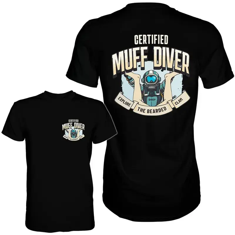 Men's Retro Graphic T-Shirt, Certified Muff Diver Adult Humor with Double-Sided Deep Sea Diver Print, Unisex Cotton Blend, Funny Gag Gift, Double-Sided Novelty Print