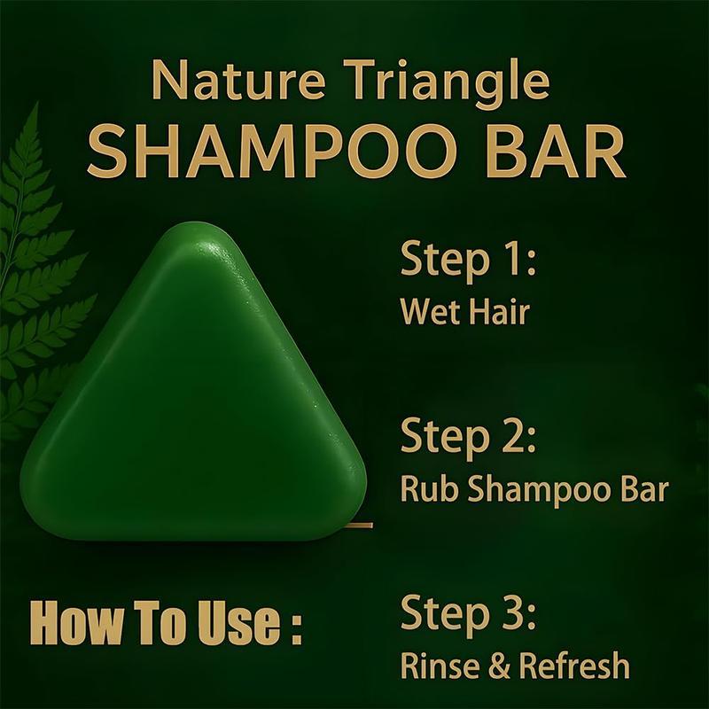 Nature Triangle Shampoo Bar Usman Grass Green Herbal Soap for Hair Growth Clean Oil Control with Polygonum Multiflorum Coconut Ginseng 80g Pack