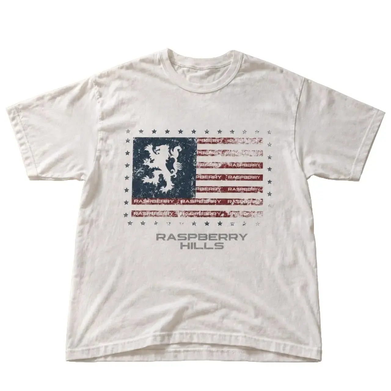 Raspberry Hills Flag Graphic T-Shirt, White Unisex Cotton Tee, Vintage Americana Shirt, Retro Streetwear Graphic T-Shirt, Y2K Casual Fashion Gift