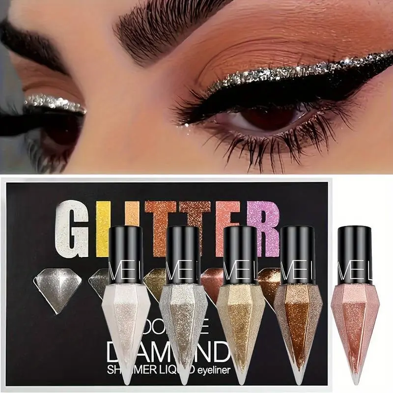 Five-Pack Diamond Glitter Eyeliner Liquid 12.5g, Long-Lasting Waterproof Eye Makeup, Perfect for Dramatic Looks, Ideal for All Skin Types, Eye Makeup Products