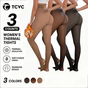 TCVC 2Pcs One-Seam Fleece Lined Tights Sheer Black Fake Translucent Pantyhose Warm Thermal Skin-Like Tones Leggings High Waisted Control Top for Spring Outfits Holiday Party & Everyday Wear