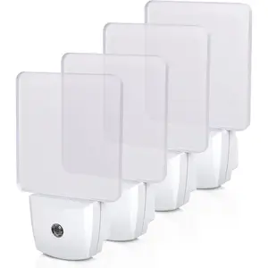 SQ-PNC003 Plug in LED Night Light with Light Sensor, Dusk to Dawn, Kids Nightlight for Nursery, Bathroom, Hallway, Bedroom, Cool White Light, Flat Clear Design, UL Listed, 4 Pack