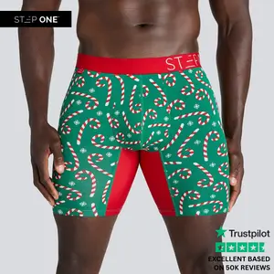 Step One Men's Boxer Brief - Candy Canes, Anti-Chafe, Breathable Bamboo Fabric, UltraGlyde Panels, Hidden Elastic Pouch, Premium Underwear, Athletic Daily wear
