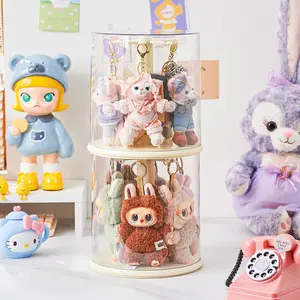 UFORU Stackable Clear Doll Display Box, Dustproof Plastic Figure Storage Case with Stand Base, Transparent Collectible Display Holder for Small Plush Dolls and Vinyl Toys