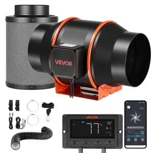 VEVOR Inline Duct Fan Kit Carbon Filter, 402 CFM 6 inch EC Motor Exhaust Ventilation Fan with 10-Speed, PWM Controller, App Control, Timer, Cooling System for Grow Tent, Indoor Gardening, Hydroponics