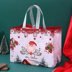 Reusable Non-Woven Polypropylene Christmas Gift Bags with Handles, Large Shopping Totes, Festive Holiday Party Supplies, 12.8"x9.8"x6.7