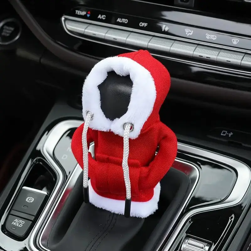 Santa Claus Design Car Gear Shift Cover, 1 Count Mini Hooded Sweatshirt for Auto Gear Stick Shifter Knob, Perfect Christmas Gift