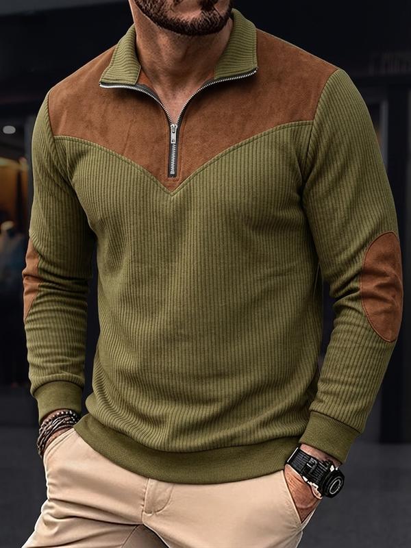 Men's Long Sleeve Polo Shirt Quarter Zip Standing Collar Color Block Casual Top, Streetwear Daily Sports Outdoor Shirt, Halloween Gift