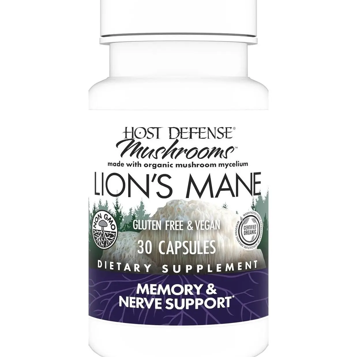 Host Defense Mushrooms Lion's Mane - Brain Health Support Supplement for Focus & Memory Function - Immune & Nervous System Support Supplement- 30 Capsules