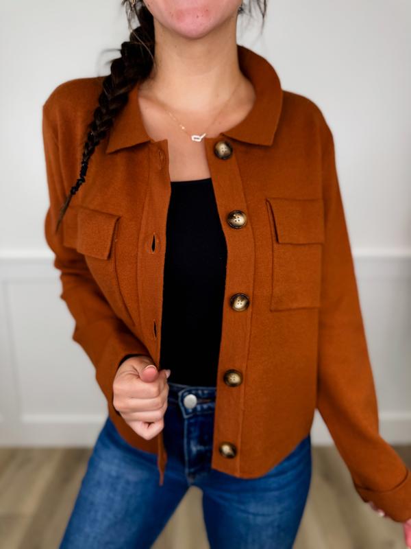 White Birch More Importantly Rayon Blend Long Sleeve Mom Cropped Button Up Sweater Top - 2 colors!