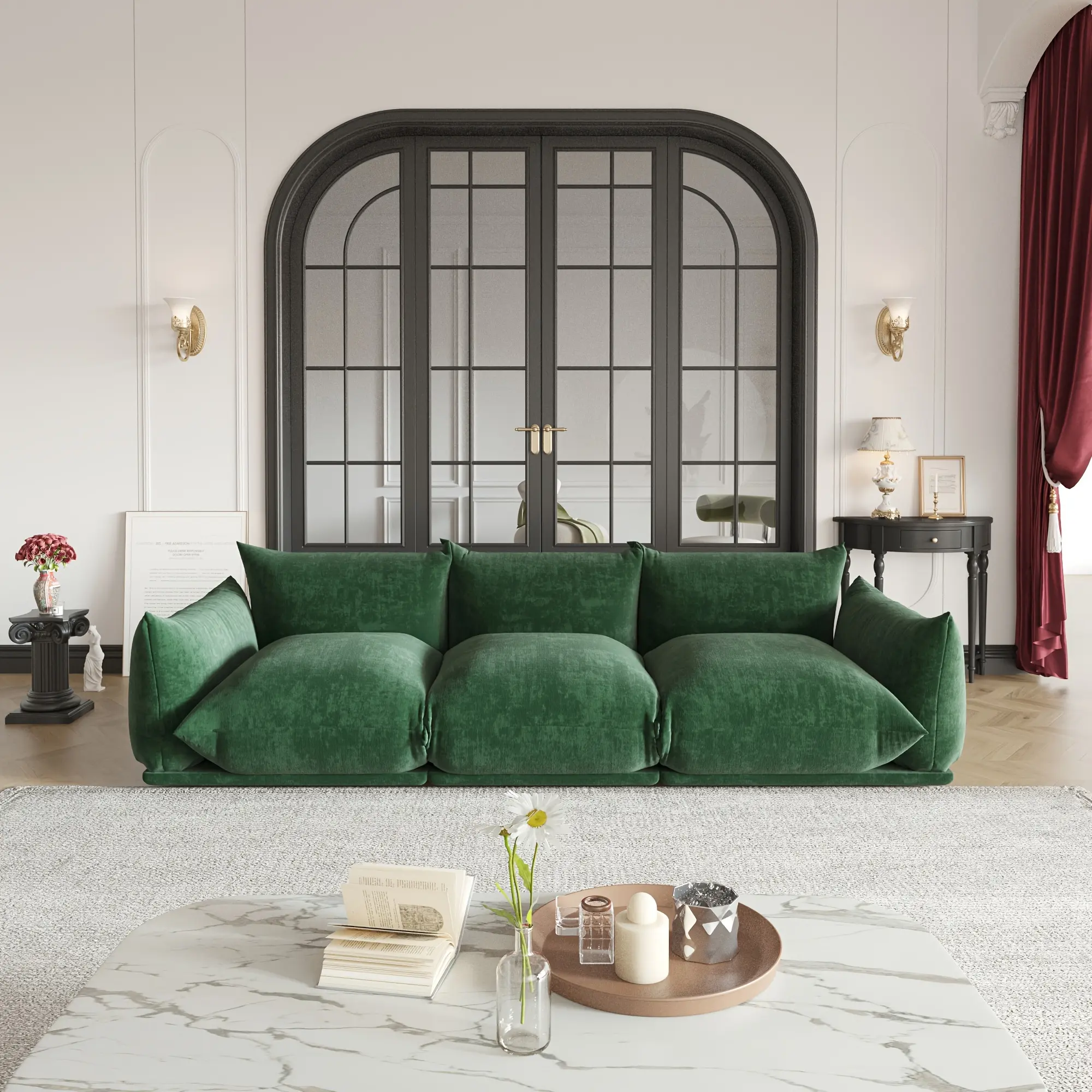 Modular Sectional Sofa, 104" Chenilleyarn Minimalist Sofa Couch, 3 Seater Convertible Couch Wide Living Room Sofa Sets For Office House
