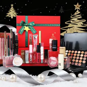 24-Day Christmas Advent Calendar Surprise Box with 24 Numbered- Foundation Liquid Eyeshadow LipStick Eyebrow Eyeliner Highlighter , -Numbered 1-24 for Family Activity, Perfect Christmas Gift for Women
