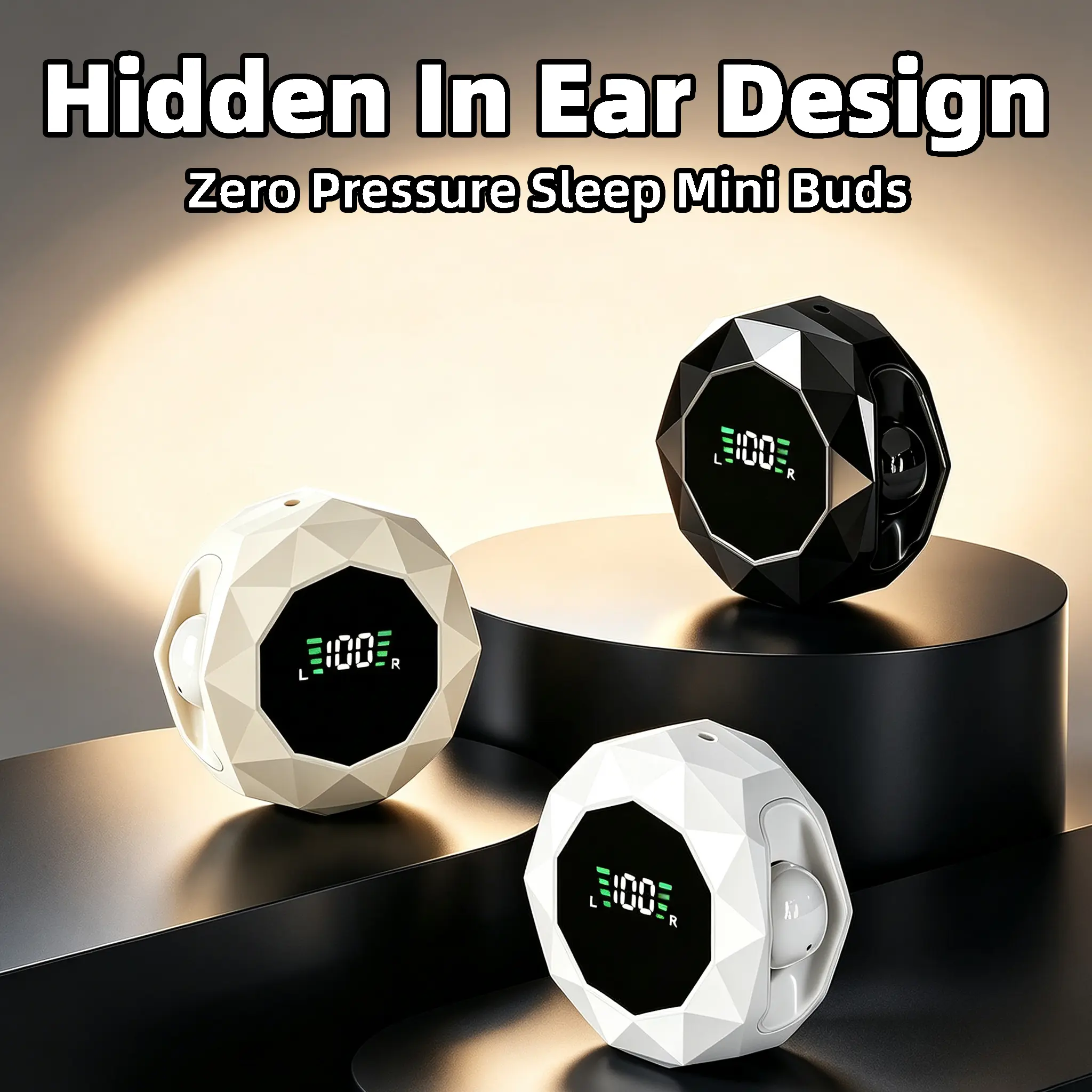 Ultra Tiny Sleep Earbuds low-profile hidden ear design, pain-free all-night wear & no ear pressure while side sleeping, delicate soft silicone fits ear canals, wireless Bluetooth earphones block snoring & traffic noise for dorm & home naps