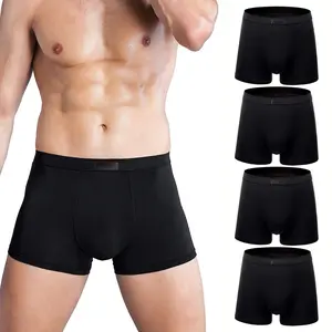 Men's Modal Trunks Underwear, Breathable Athletic Stretch Soft Microfiber Comfort Mens Trunks, 4 Pack Black For Daily Wear Clothes