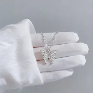 Sterling Silver Butterfly Necklace for Women Cubic Zircon Pendant Ladies Jewelry Gift SterlingSilverJewelry  ButterflyNecklace DaintyJewelry GiftForHer TrendyLadiesAccessories