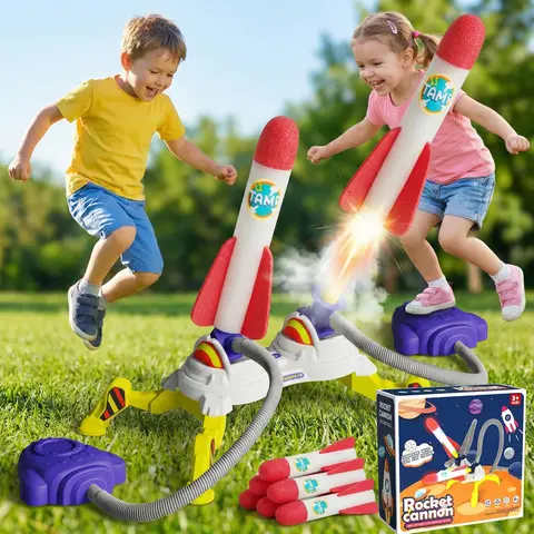 Light-Up Rocket Launcher for Kids, Adjustable Launch Stand with Sturdy Base, Rockets Fly Up to 200 Ft, Indoor & Outdoor STEM Toy, Holiday Gift for Ages 3+