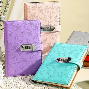 Vintage Embossed Password Notebook A5 Size, Lined Pages 100 Sheets/200 Pages, Includes Bookmark Pen Holder, Ideal for Office Writing and Recording