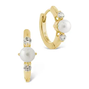 Sterling Silver Ann CZ & Pearl Micro Hoops