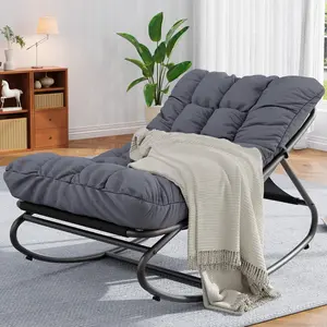 Outdoor Rocking Chair, All-Weather PE Wicker Adjustable Metal Frame Patio Rocker with Thick Waterproof Cushion for Garden, Poolside, Balcony & Backyard - Modern Lounge Chair
