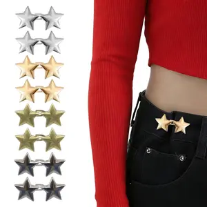 Star Jean Waist Tightener 8 Sets No Sew Detachable Pentacle Button Pins Instant Adjustable Waist Buckle Clips for Loose Clothing