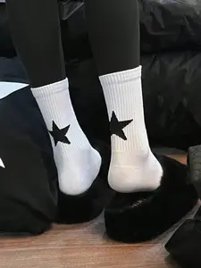5pc Long Tube Socks for Men & Women, Star Pattern Sports Socks, Wholesale Export Quality, Ideal for Daily Wear