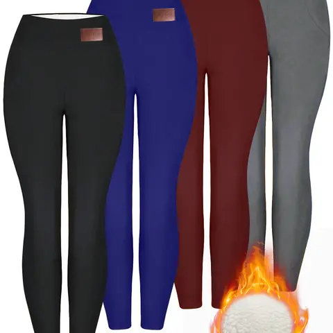 4PCS Elegant Stretchy Thermal Yoga Leggings: High Waist, Fleece-Lined with Pocket - Warm, Durable & Versatile for All Seasons Fashion leggings women flareleggings leggings pockets