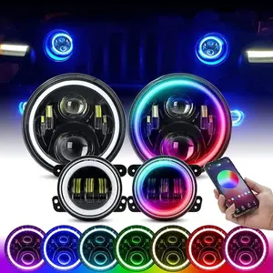 [LED FACTORY MART] Super Bright RGB Halo Headlights & Fog Lights for Jeep JK/JKU – 3800LM, 16M Colors, 155 Dynamic Modes
