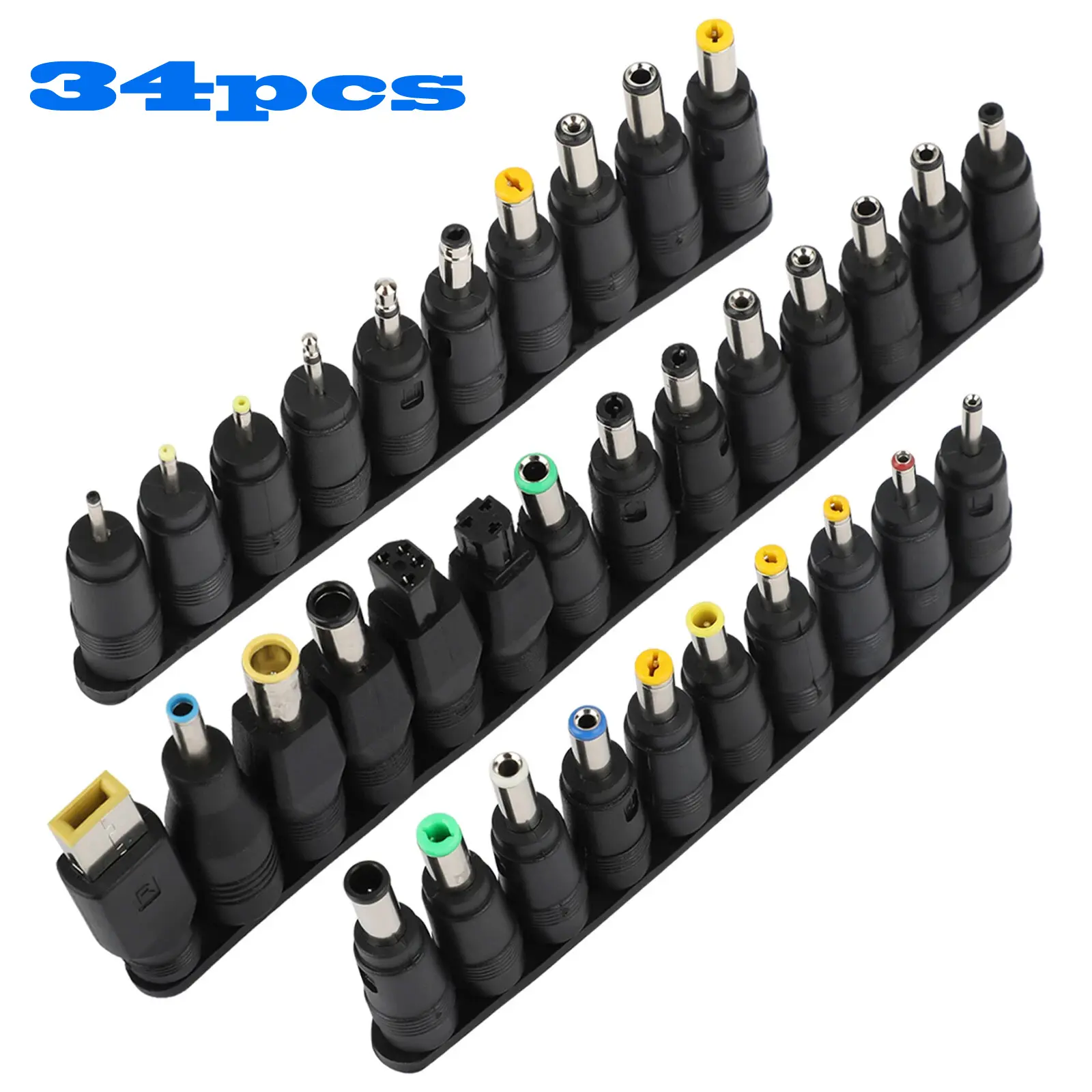 34Pcs Universal DC Power Plug Jack Tips Kit - 5.5*2.1mm Female Base Charger Adapter Connectors, Portable Replacement for PC Laptop Power Supply Repair