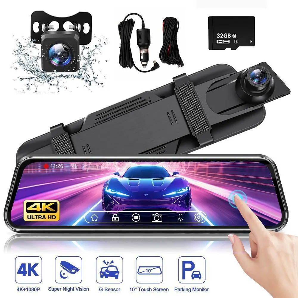 【Back to School】Dual-Lens Dash Cam with 9.66-Inch IPS 1080P Full-Touch Screen, Waterproof Front-Rear Cameras, Photo Mode, 1 Recorder, 5.5m Connection Cable, DC 5V 2.5A Power Support, Car Electronics Accessory, Ideal Gift for Car Enthusiasts