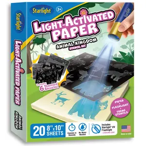 Starlight Light-Activated Paper Art Kit – Animal Kingdom | Paint With Light Creative Craft for Kids | 20 Sheets 8”×10”, 6 Animal Stencils, UV Flashlight, USB Charging Cable & Guide Book Included | No Mess, No Water, Screen-Free Fun