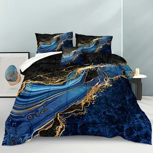 Blue Marble Comforter Set Black Gold Bedding Set Blue And Black Marble River Texture Natural Style Aesthetic Comforter Marble Bedding Comforter For All Season