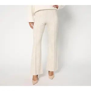 Peace Love World Petite Printed Lace Flare Ponte Pants