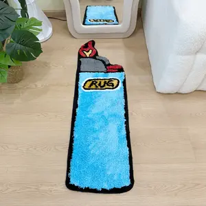 Creative Lighter-Shaped Fluffy Floor Rug – Suitable for Entryway/Bedroom/Game Room, Soft Non-Slip Flocked Mat with Playful Decor Design, Absorbent & Stylish Home Accent Accessory